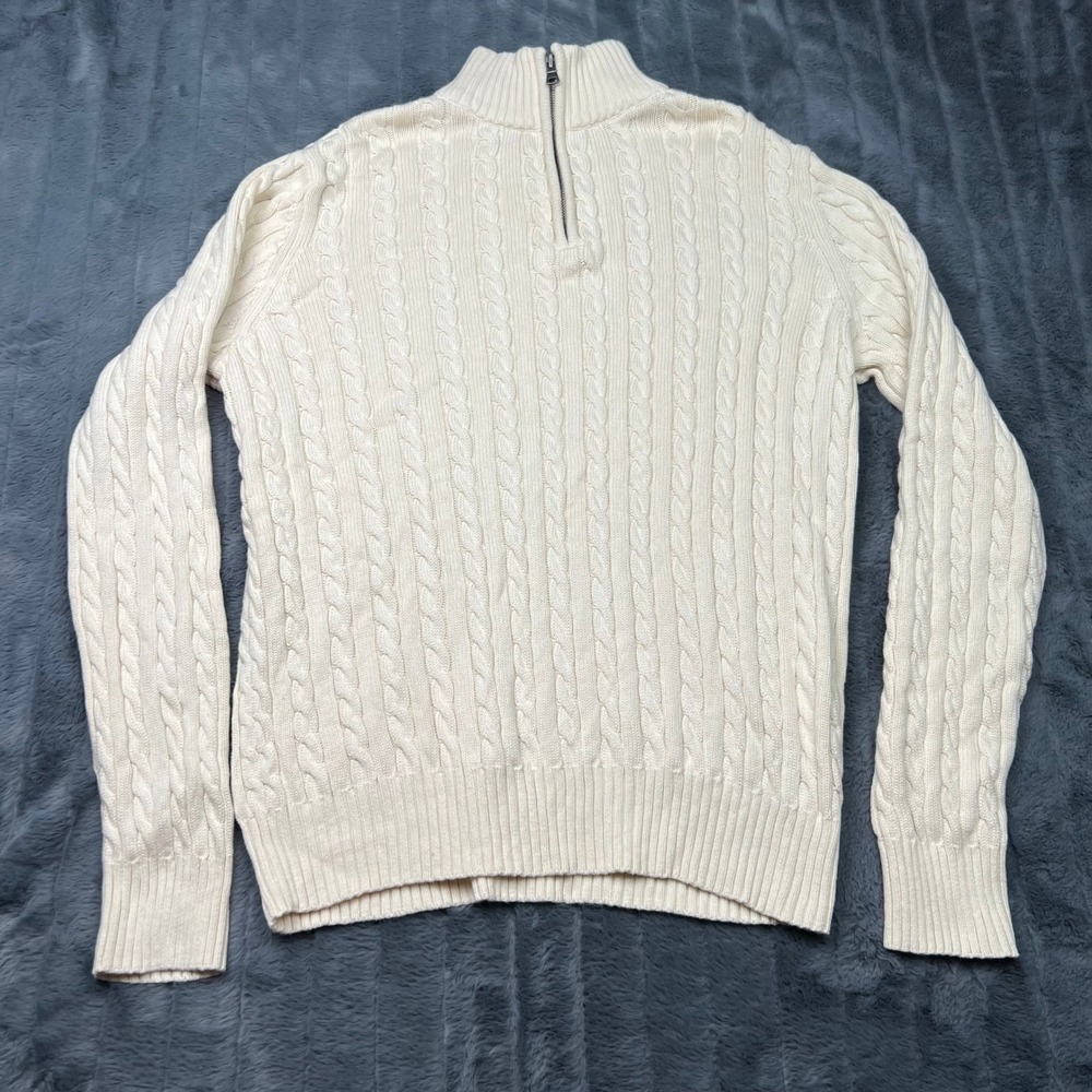 Polo Jeans Co Ralph Lauren Mens Large Cream Cable Knit Quarter Zip Sweater